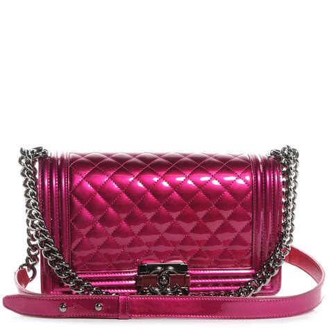 chanel metallic patent pink boy bag